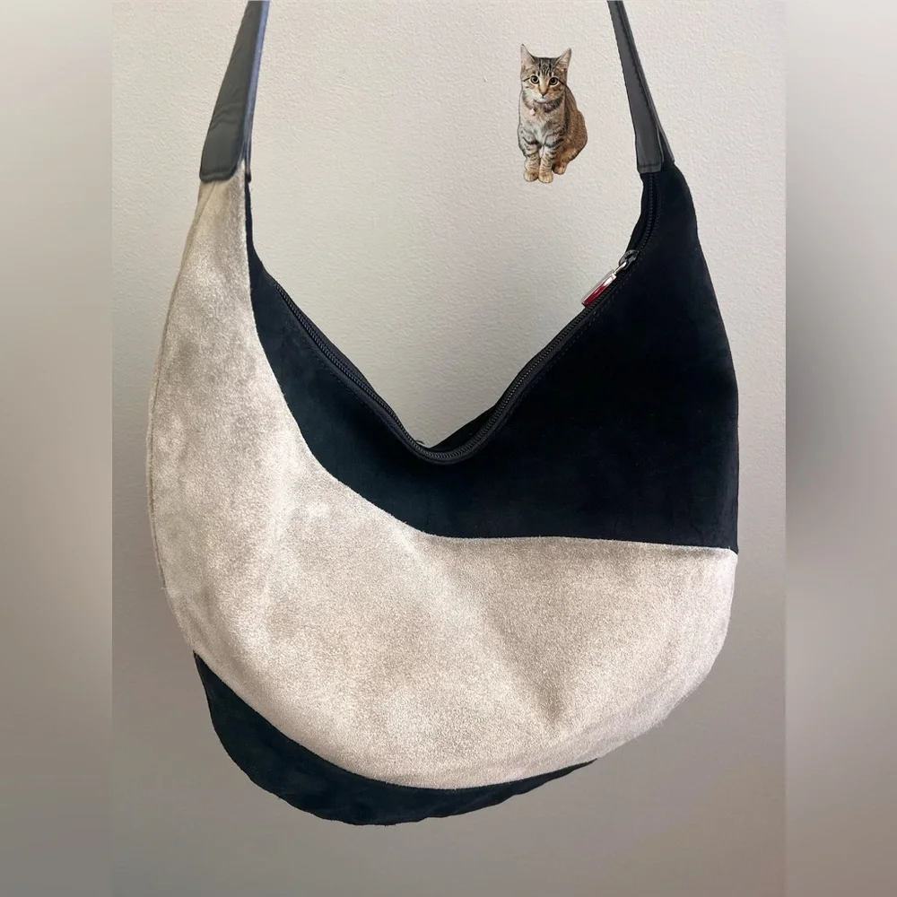 Furla Suede Hobo Bag, Black/Grey - Picture 4 of 11